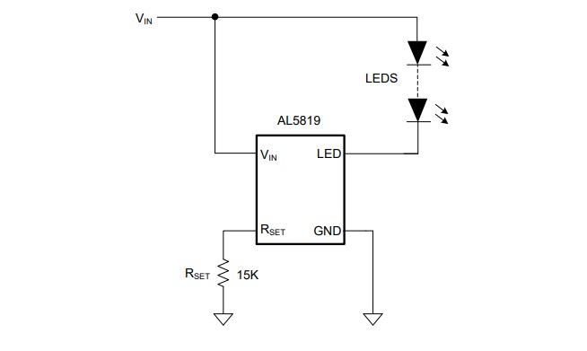 Application Circuit Diagram - Diodes Incorporated AL5819 36V Low Dropout Linear LED Driver